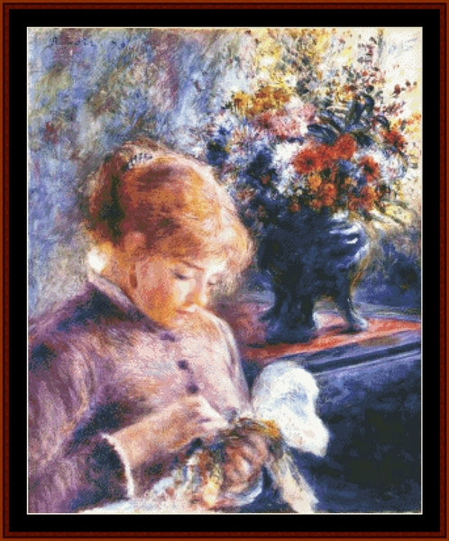 Young Woman Sewing - Renoir cross stitch pattern