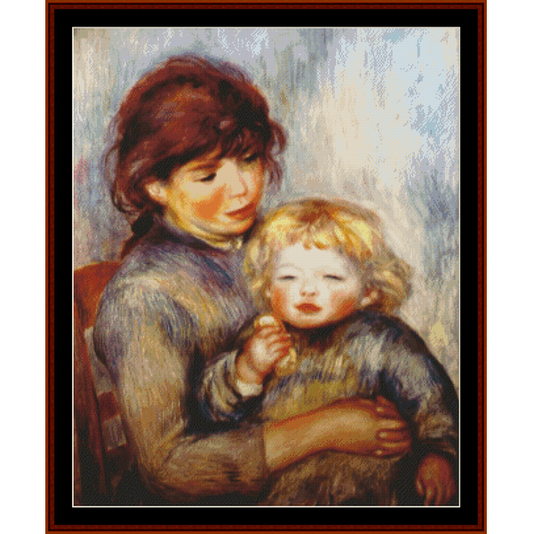 Counted Cross Stitch Pattern by Cross Stitch Collectibles of two children holding each other, with a textured background