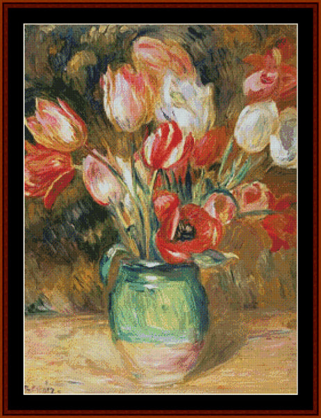 Tulips in a Vase - Pierre Auguste Renoir pdf cross stitch pattern