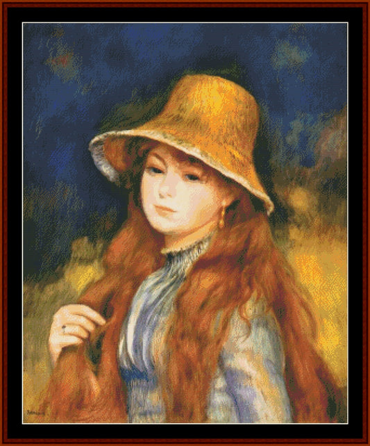 Girl with a Straw Hat, 1884 - Renoir cross stitch pattern