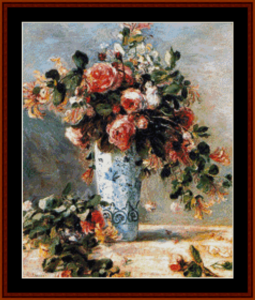 Roses and Jasmine in Delft Vase (Small) - Renoir cross stitch pattern
