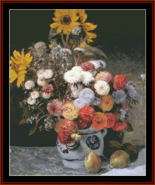 Mixed Flowers in Earthenware Pot  - Renoir cross stitch pattern