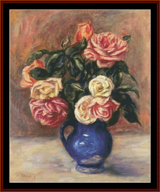 Roses in a Blue Vase - Renoir cross stitch pattern
