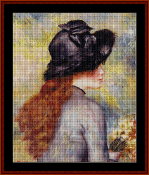 Girl Holding Tulips (Small) - Renoir cross stitch pattern
