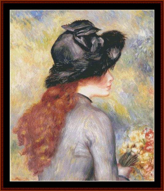 Young Girl Holding a Bouquet of Tulips - Renoir cross stitch pattern