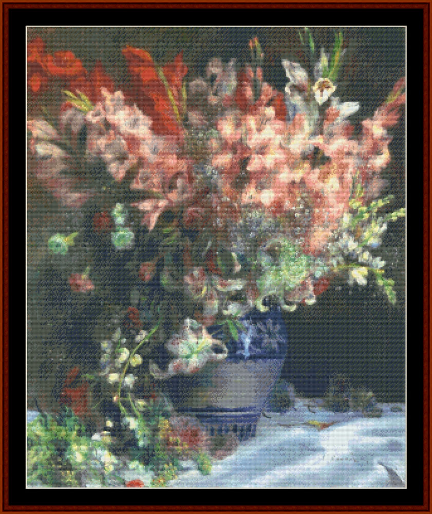 Gladiolas in a Vase - Renoir cross stitch pattern