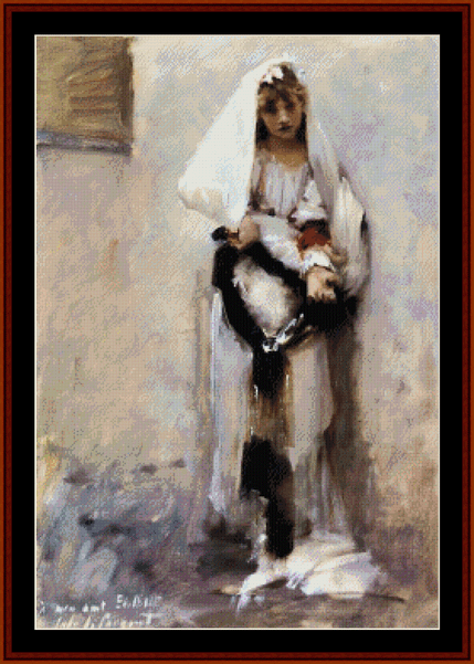 Parisian Beggar Girl - J.S. Sargent pdf cross stitch pattern