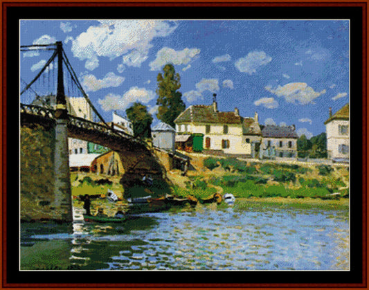 Bridge at Villeneuve-La Garen - Alfred Sisley cross stitch pattern