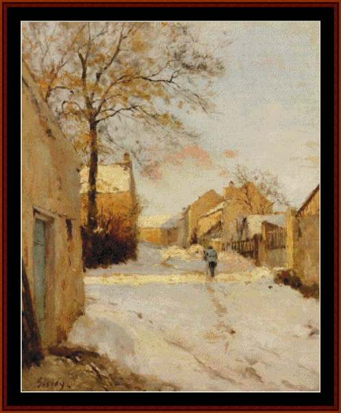 Village Street in Winter - Alfred Sisley cross stitch pattern