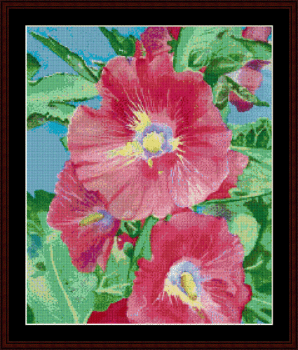 Hollyhocks pdf cross stitch pattern