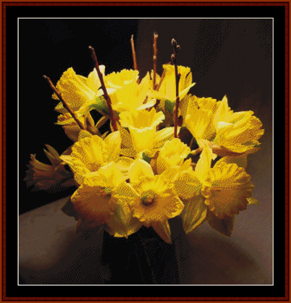 Vase of Daffodils pdf ross stitch pattern