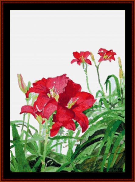 Red Day Lilies pdf cross stitch pattern