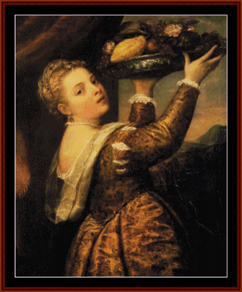 Girl with Fruit Basket - Titian cross stitch pattern