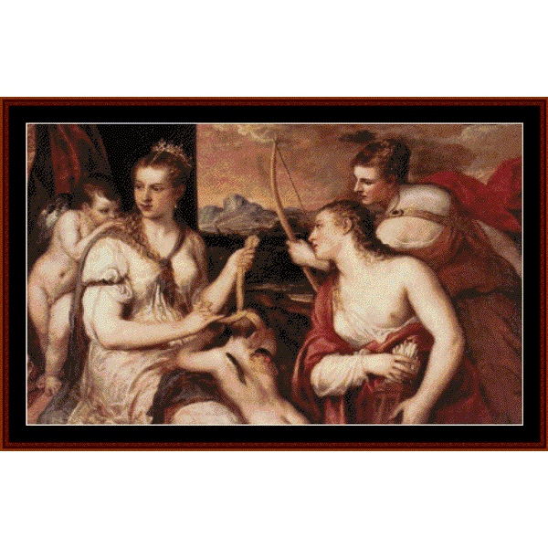 Venus Blindfolding Cupid - Titian cross stitch pattern