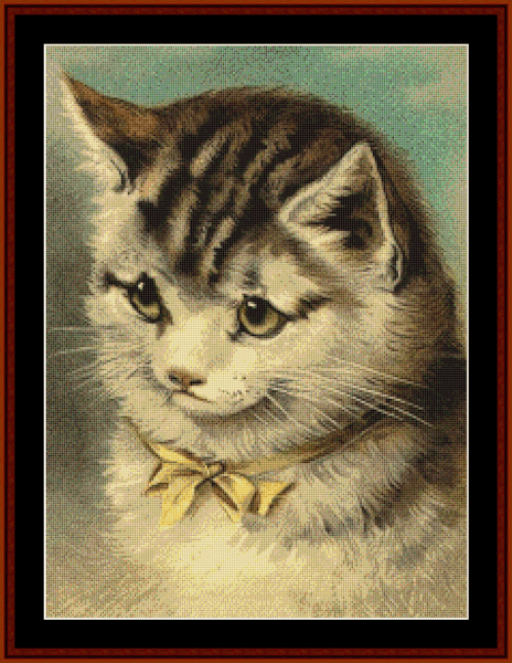 Vintage Cat with Yellow Ribbon pdf cross stitch pattern