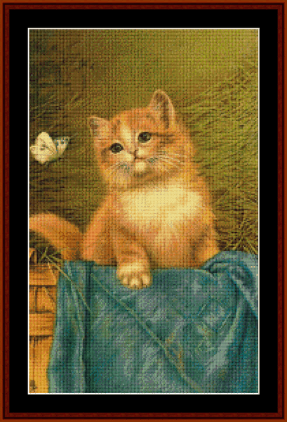 Vintage Cat with Butterfly pdf cross stitch pattern