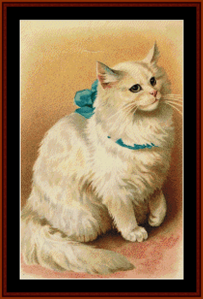 Vintage Cat with Blue Ribbon II pdf cross stitch pattern