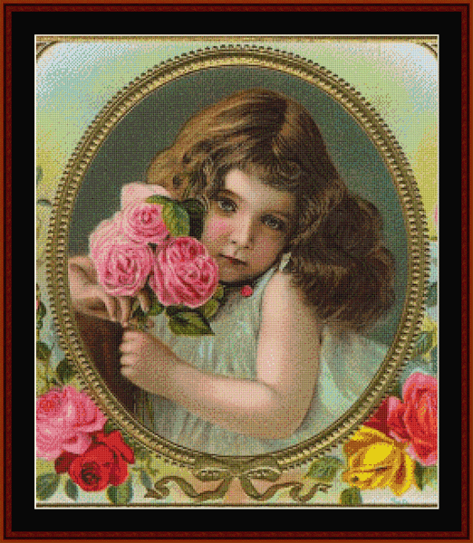 Girl with Roses pdf cross stitch pattern