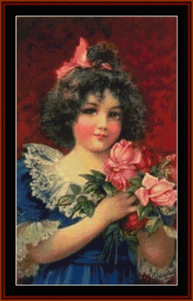 Girl with Pink Roses cross stitch pattern