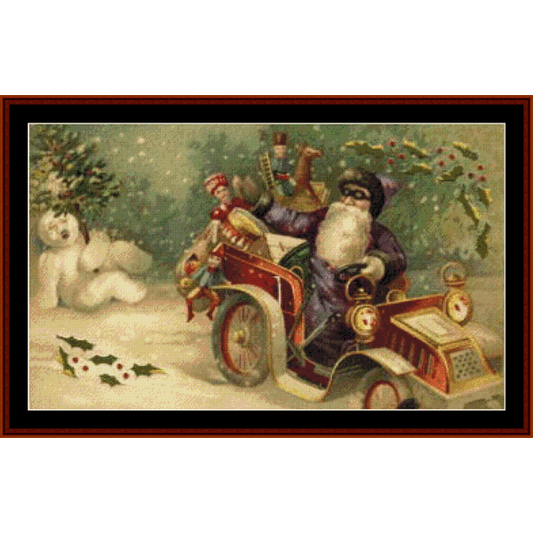 Vintage Santa with Snowman cross stitch pattern