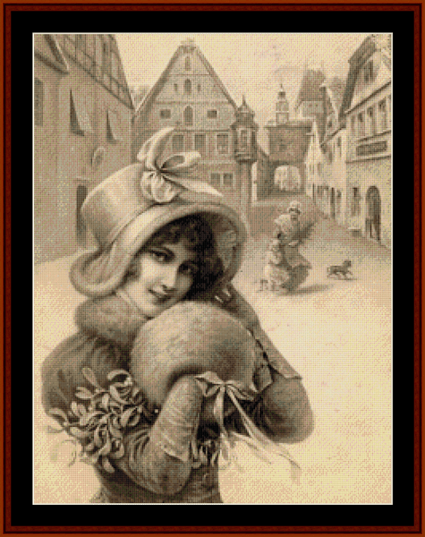 Vintage Woman with Muff cross stitch pattern