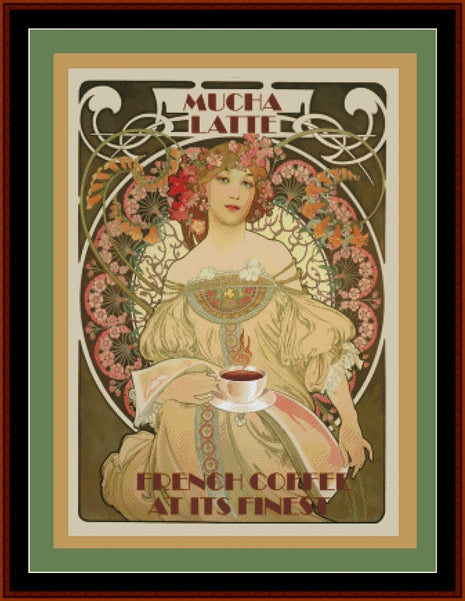 French Coffee at its Finest - Alphonse Mucha pdf cross stitch pattern