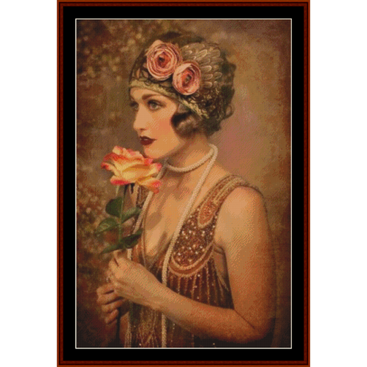 Glamour Girl with Roses cross stitch pattern