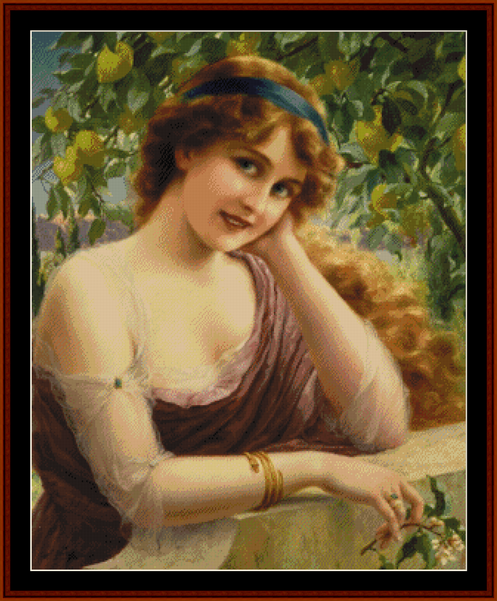 Girl by the Lemon Tree - Emile Vernon pdf cross stitch pattern