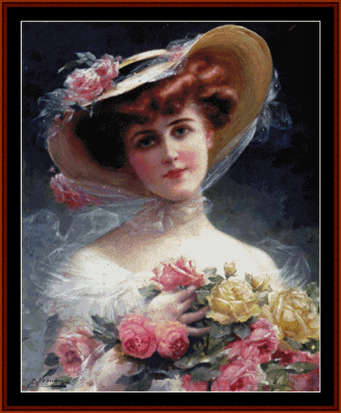 Beauty with Flowers - Emile Vernon pdf cross stitch pattern