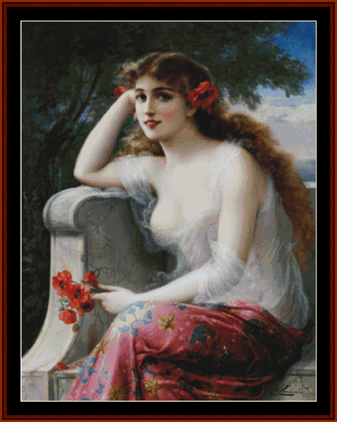 Young Beauty with Poppies - Emile Vernon pdf cross stitch pattern