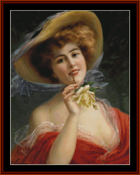 Young Girl with Rose - Emile Vernon pdf cross stitch pattern