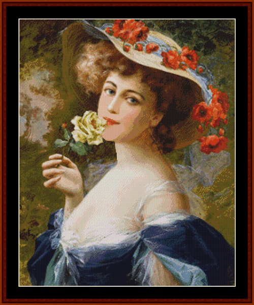 Lady with White Rose - Emile Vernon pdf cross stitch pattern