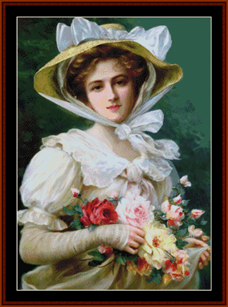 Woman with Bouquet - Emile Vernon pdf cross stitch pattern