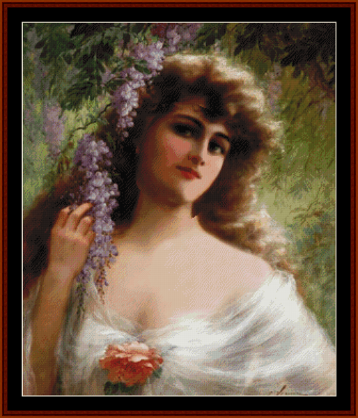 Woman with Grape Vine - Emile Vernon pdf cross stitch pattern