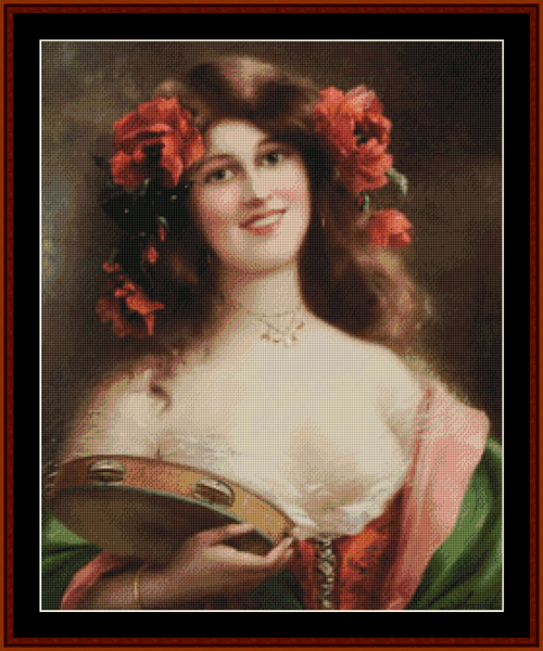 Tambourine Girl - Emile Vernon pdf cross stitch pattern