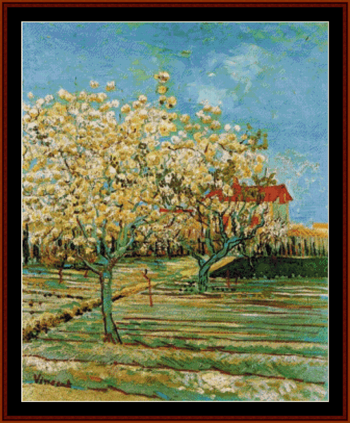 Orchard in Blossom, 1888 - Van Gogh pdf cross stitch pattern