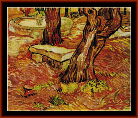 Stone Bench in the Garden - Van Gogh pdf cross stitch pattern