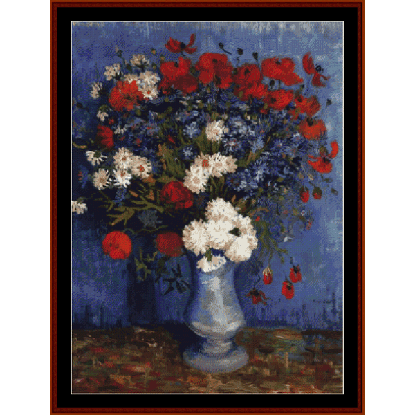 Vase with Cornflowers and Poppies - Van Gogh cross stitch pattern