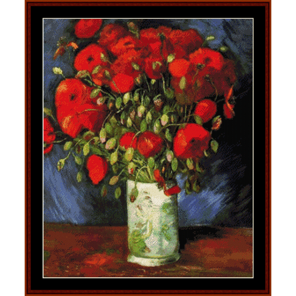 Vase with Red Poppies, 1886 - Van Gogh cross stitch pattern