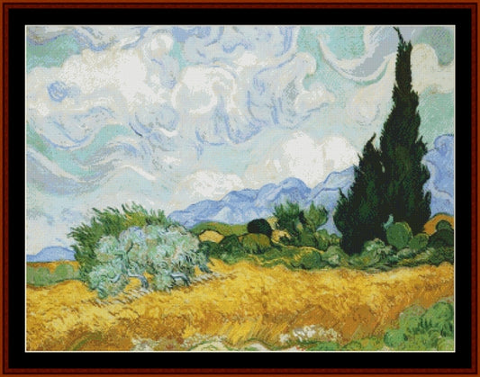Wheat Field with Cypresses II - Vincent Van Gogh pdf cross stitch pattern