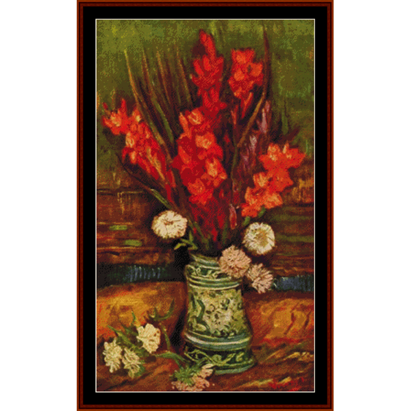 Vase with Red Gladiolas - Vincent Van Gogh pdf cross stitch pattern