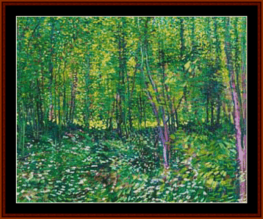 Trees and Undergrowth - Van Gogh pdf cross stitch pattern