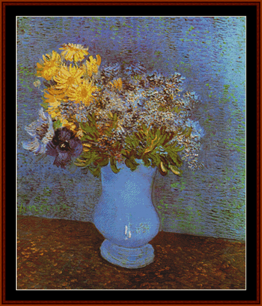 Blue Vase with Flowers - Van Gogh pdf cross stitch pattern