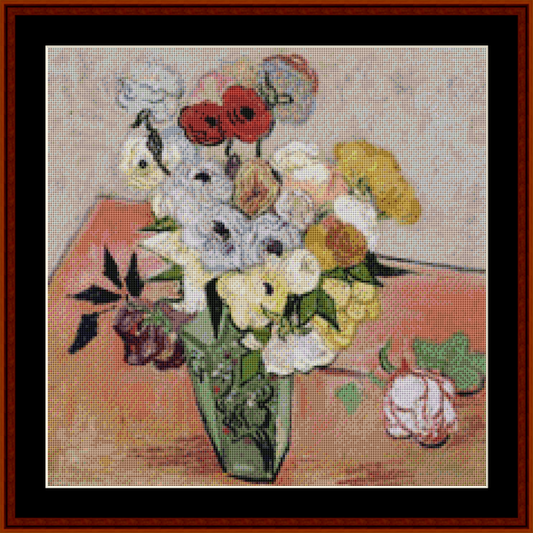 Japanese Vase with Roses - Van Gogh cross stitch pattern