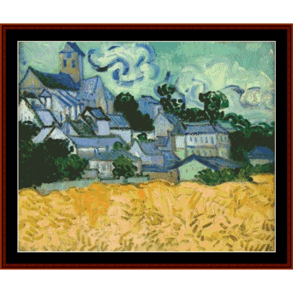 View of Auvers with Church - Van Gogh pdf cross stitch pattern