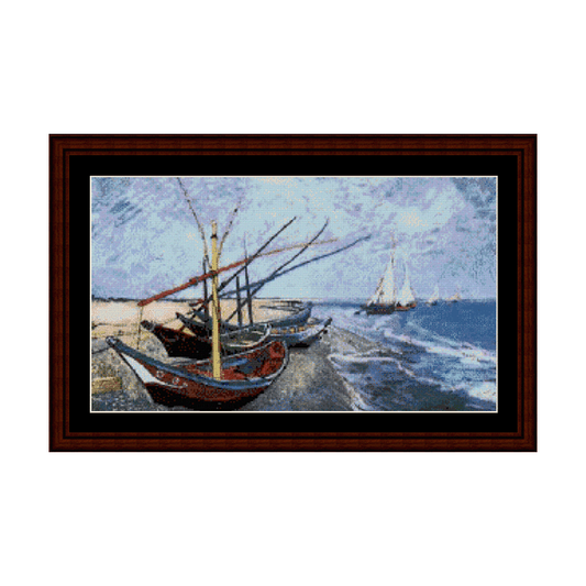 Fishing Boats on the Beach - Van Gogh cross stitch pattern