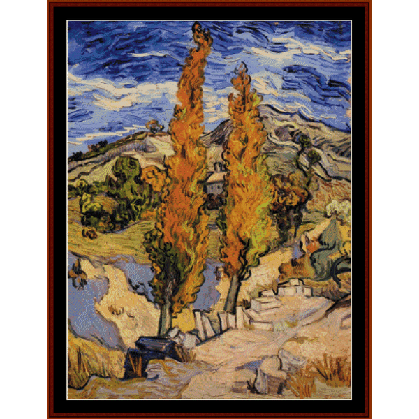 Two Poplars on a Hill - Van Gogh cross stitch pattern