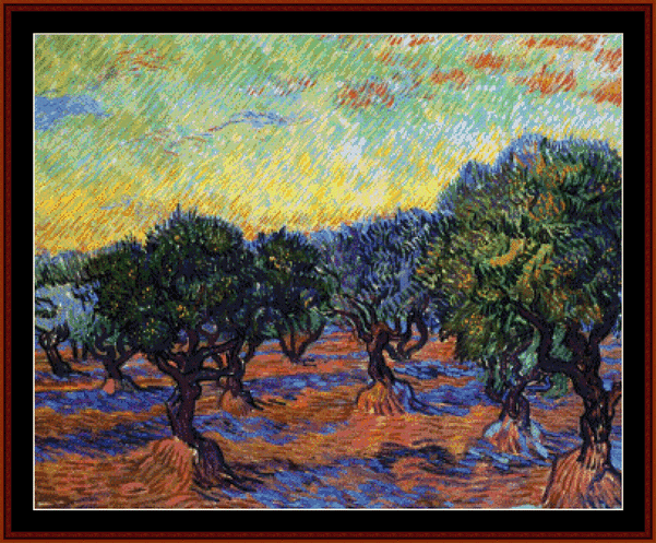 Olive Grove with Orange Sky - Van Gogh cross stitch pattern