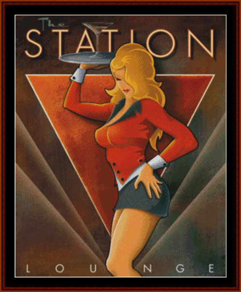 The Station Lounge - Vintage Poster pdf cross stitch pattern