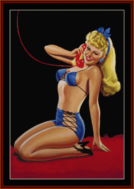 Pin-Up on Telephone - Vintage Poster pdf cross stitch pattern